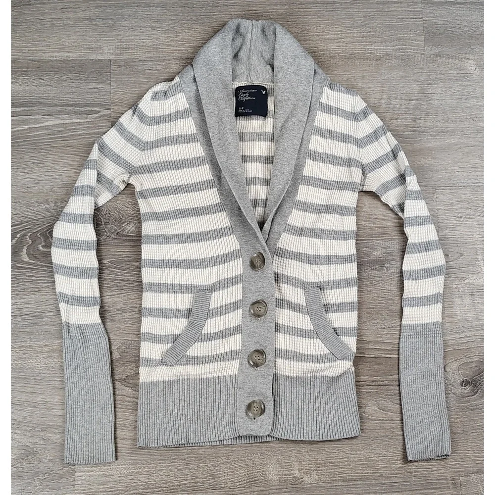 American Eagle Outfitters Stripe‎ Sweater S Button Shawl Collar Cardigan Bella